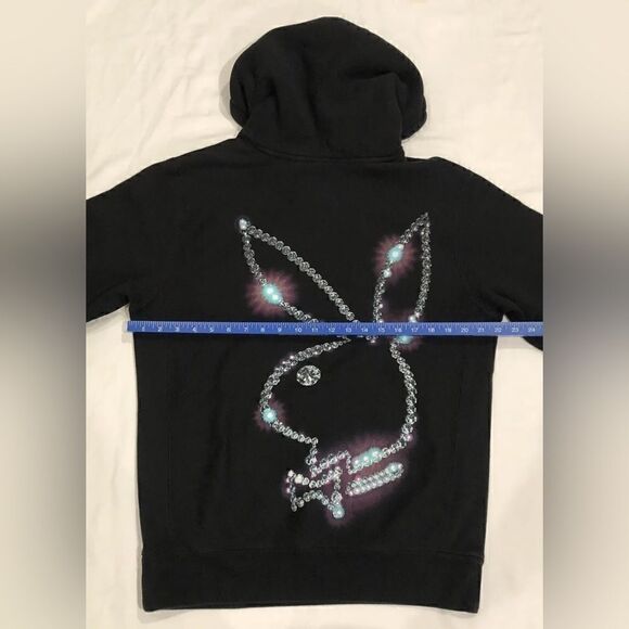 PLEASURES NWT Playboy Icy Diamonds Logo Black Hoodie Sweatshirt Size M - Picture 11 of 14